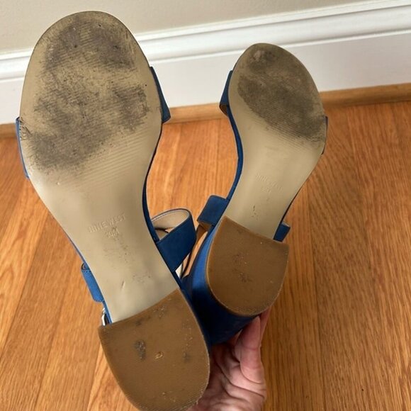 Nine West Cobalt Royal Blue Open Toe Sandal Heels Pumps Women’s Size 10 - Picture 6 of 9